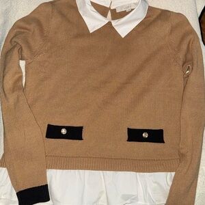 LOFT Women's Tan Sweater with Black Accents